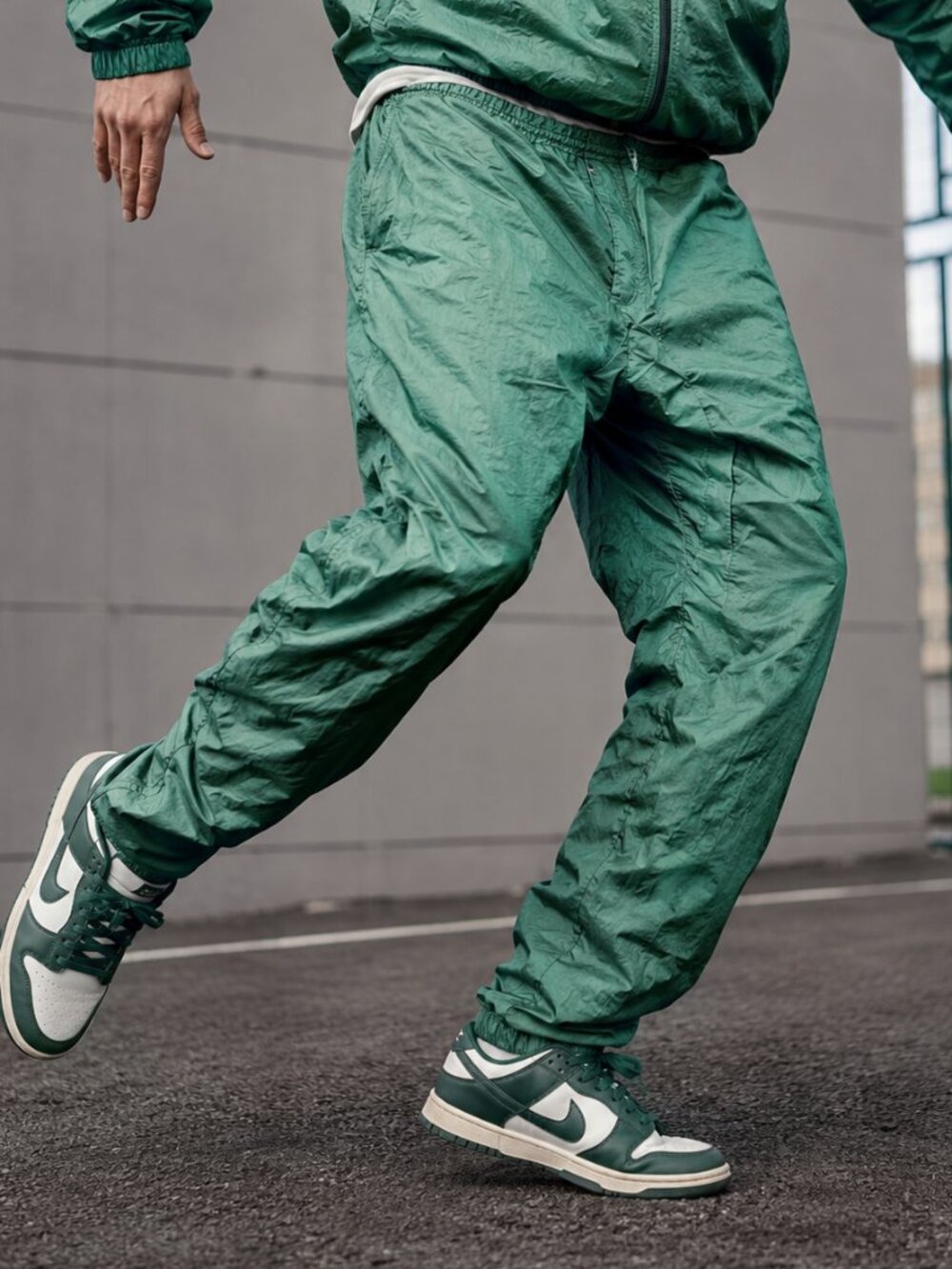 Mens Vintage 90's Retro Green Shiny Nylon Jogger Track Pants
